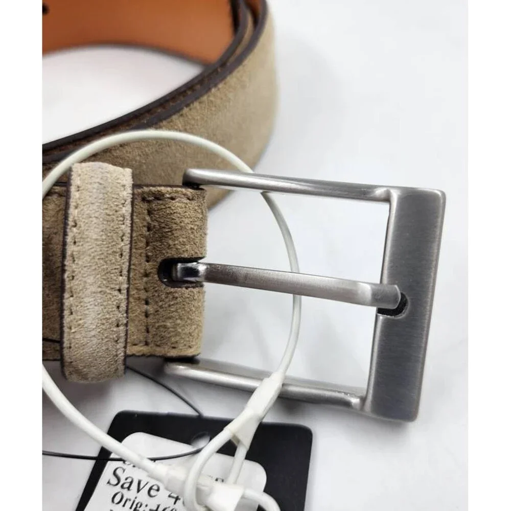 Magnanni Telante Suede & Leather Belt Men's 42 Taupe Nickel-Tone Square Buckle